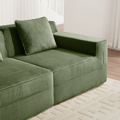 Armless Sofa with Pillow - Green Corduroy