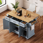 K&K 54inch Large Kitchen Island with Rubber Wood Drop Leaf