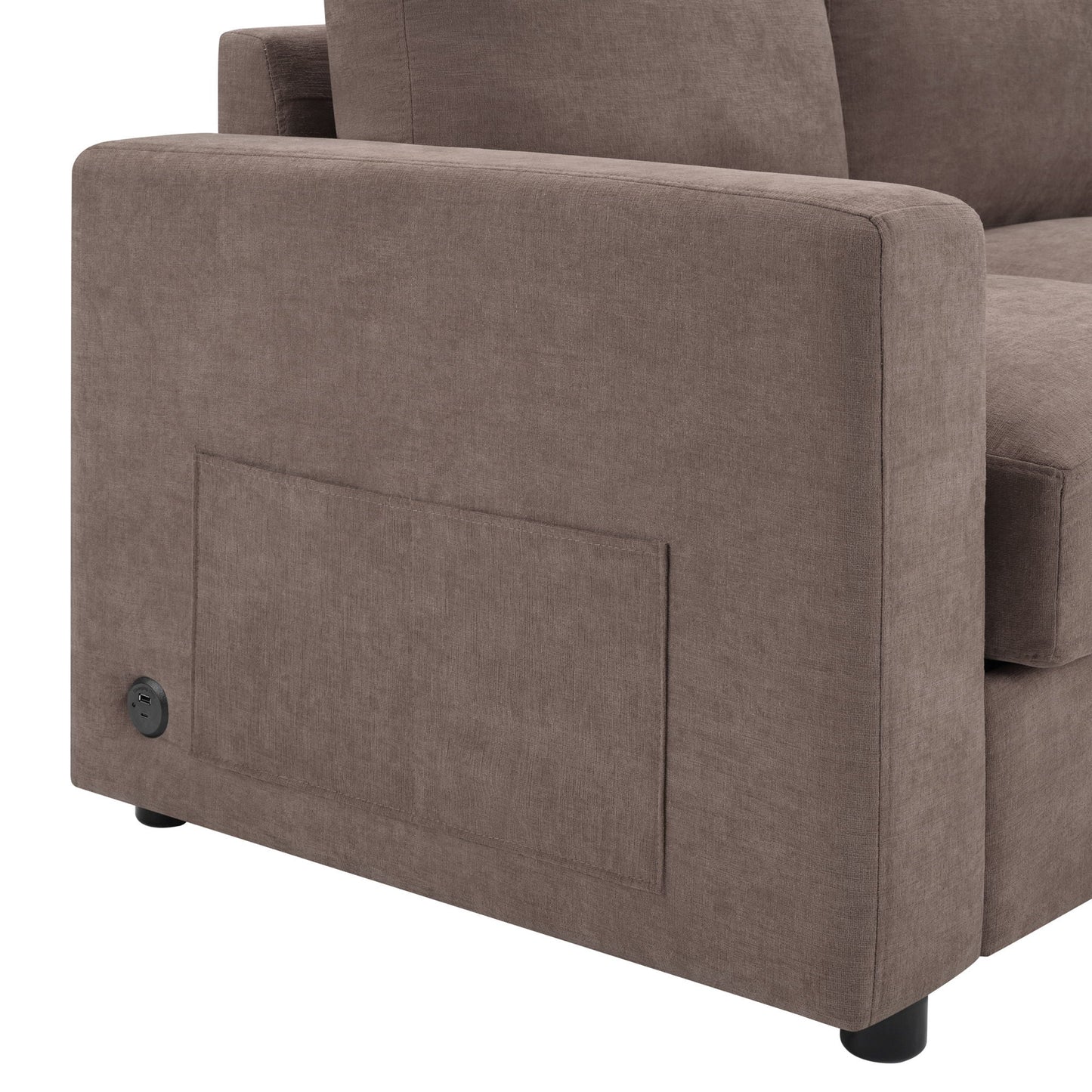 Modern L-Shaped Sectional Sofa With Curved Chaise, USB Ports, And Side Storage Pockets