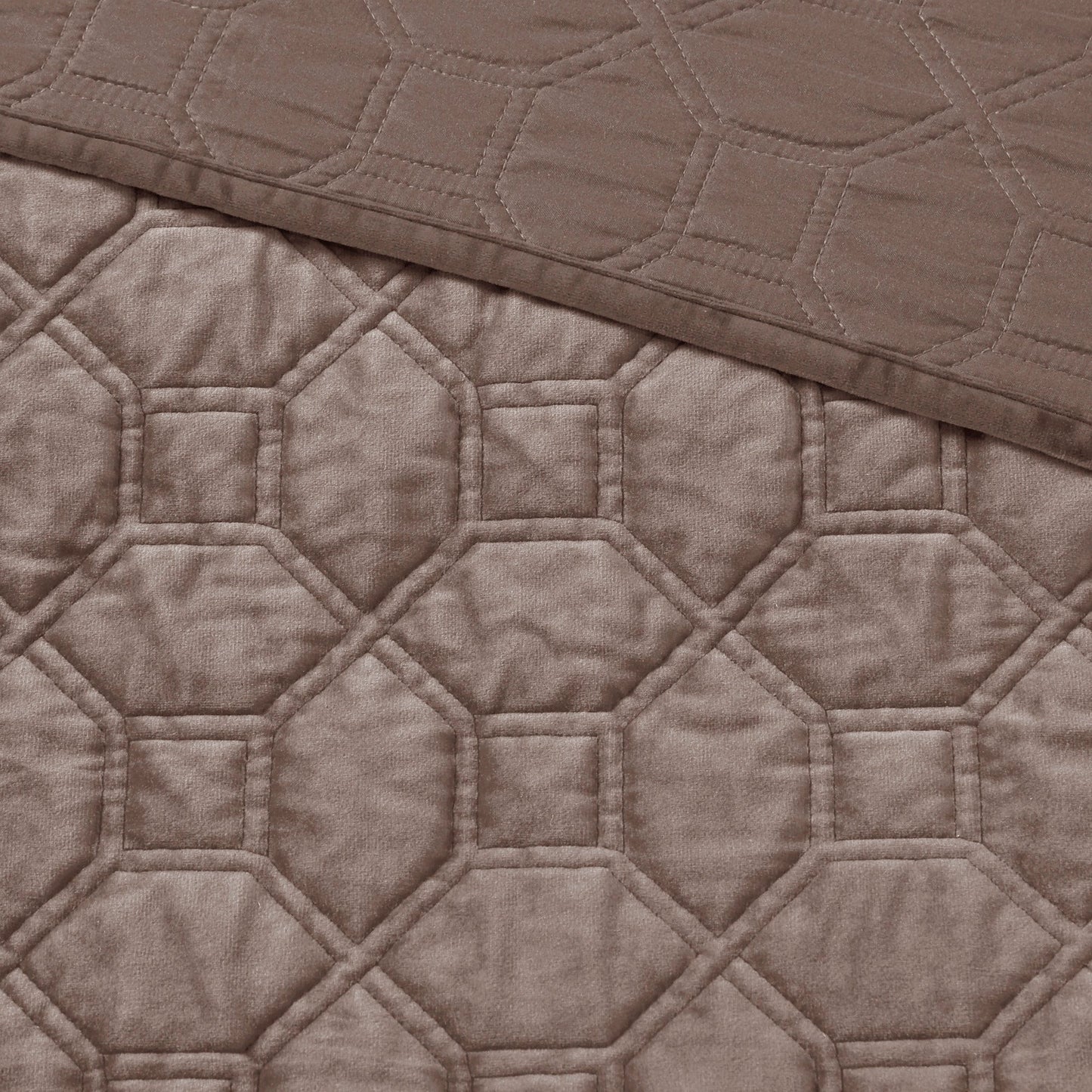 3 Piece Velvet Quilt Set Taupe Full/Queen