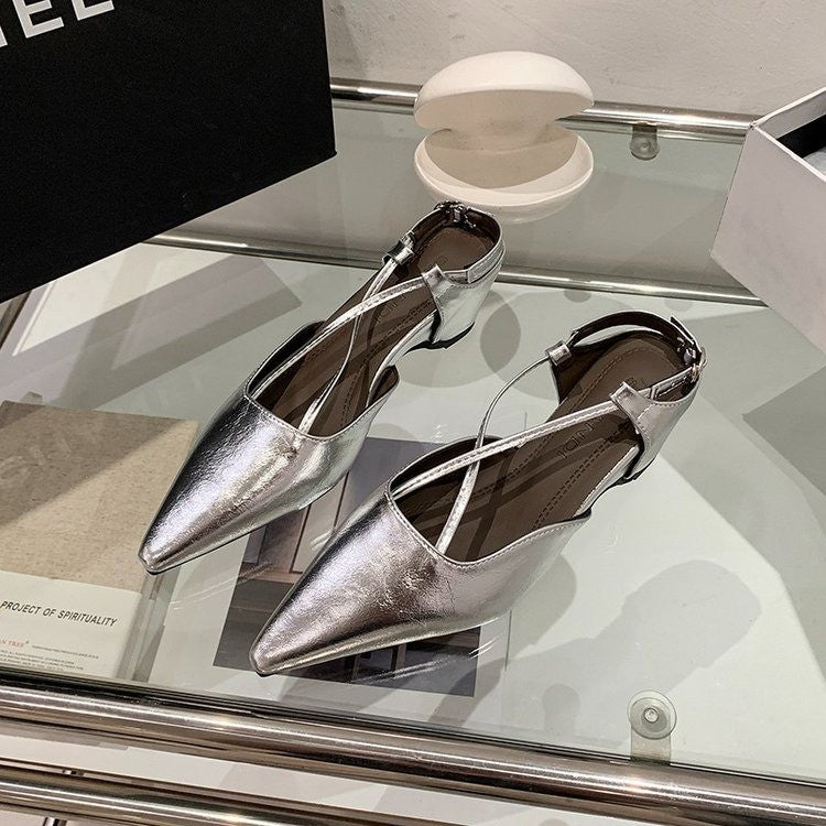 2026 Summer New French Pointed Toe Cross Strap Closed Toe Sandals, Elegant Versatile Wedge Heel Back Strap Commuter Sandals For Women