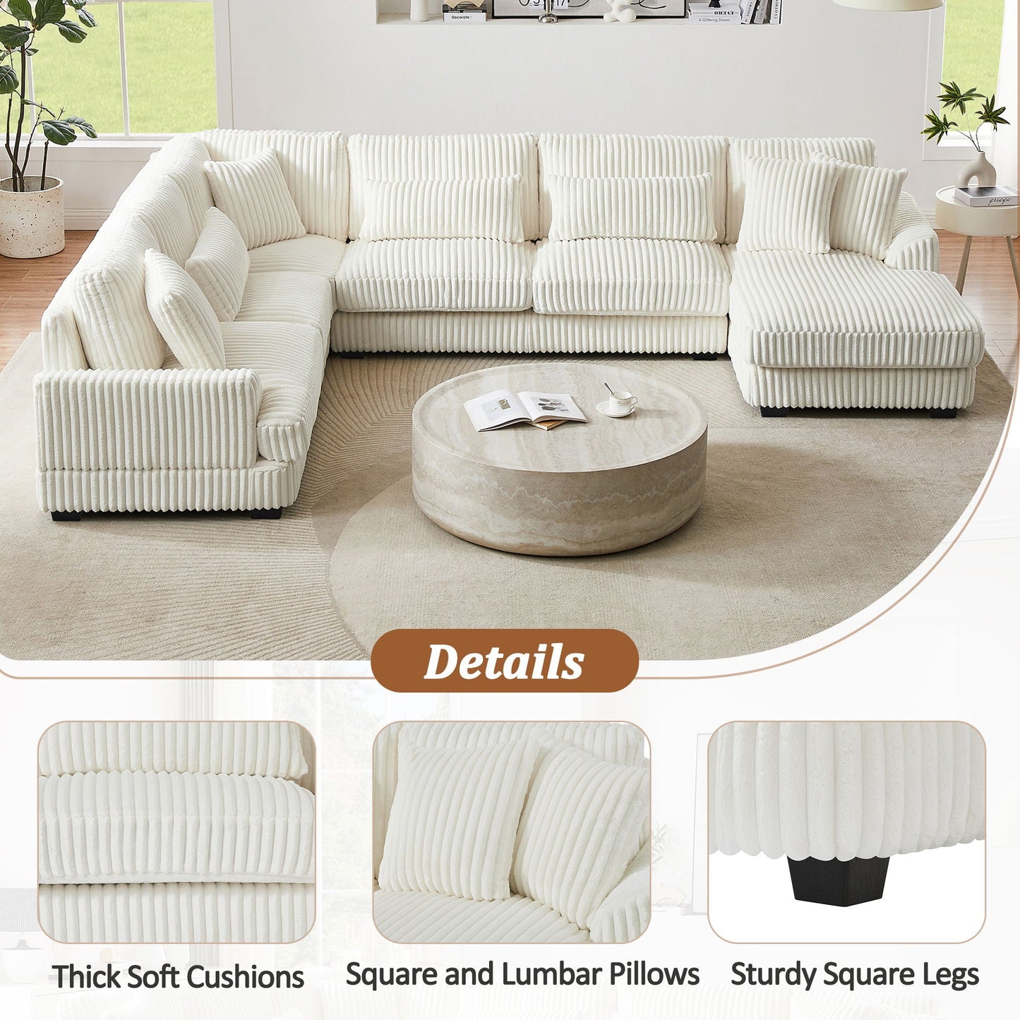 Oversized Sectional Sofa U - Shaped Sofa Couch Modern Sofa Upholstered In Soft With A Chaise Lounge For Living Room