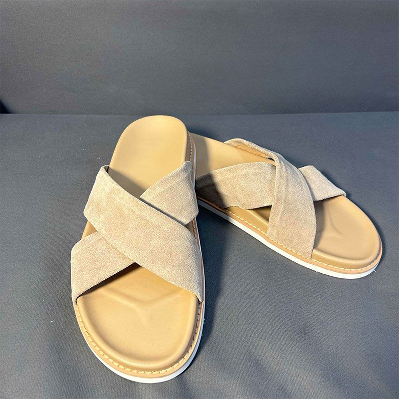 Leisure Sandblasted Suede Leather Men's Slippers