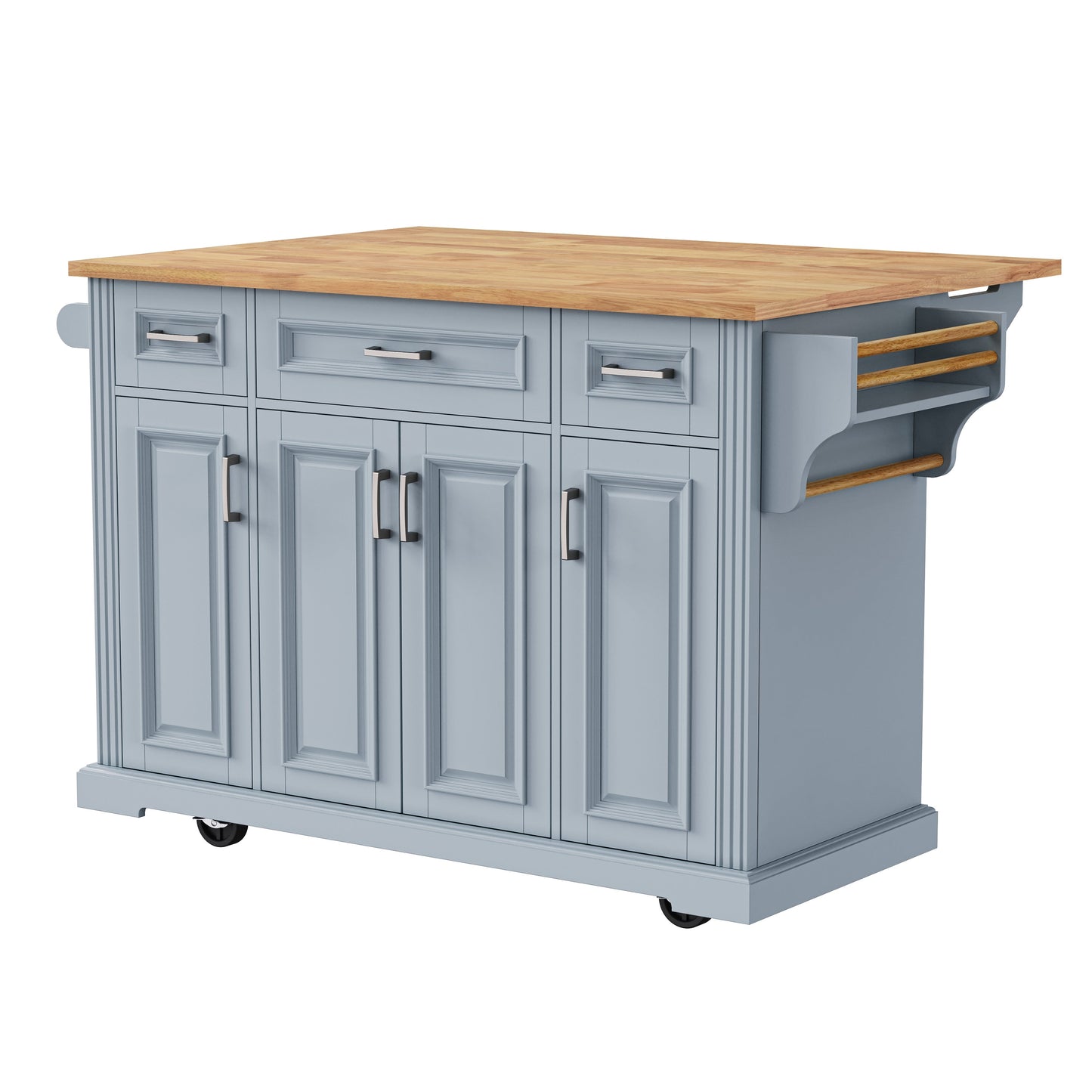K&K 54inch Large Kitchen Island with Rubber Wood Drop Leaf