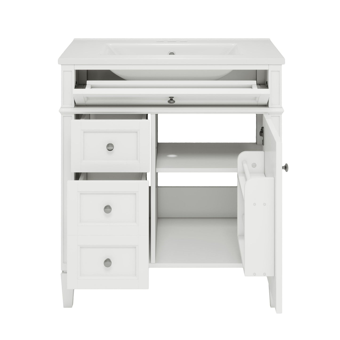 Bathroom Vanity With Top Sink, Modern Bathroom Storage Cabinet With 2 Drawers And A Tip-Out Drawer