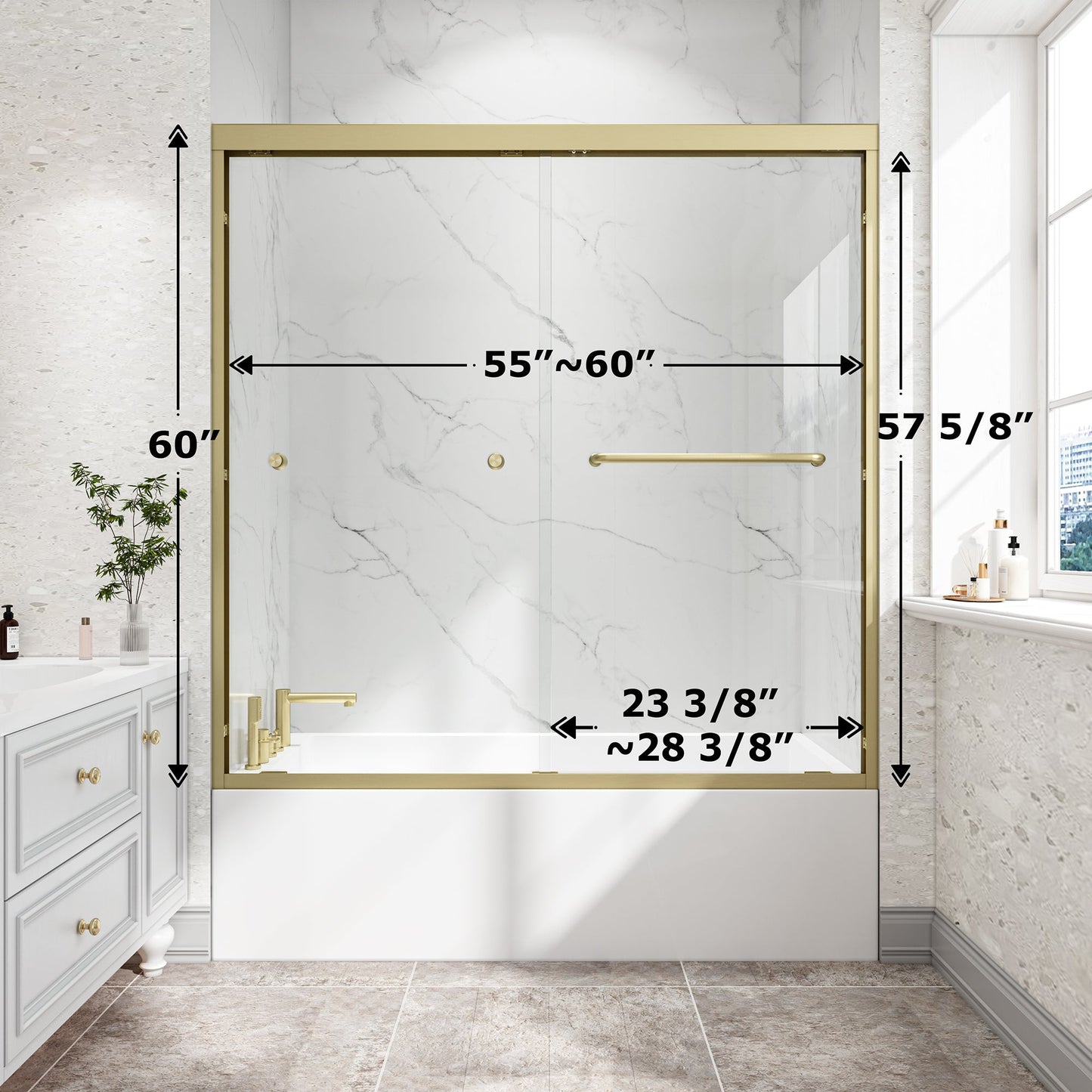 55"-60" W x 60" H Brushed Shower Door