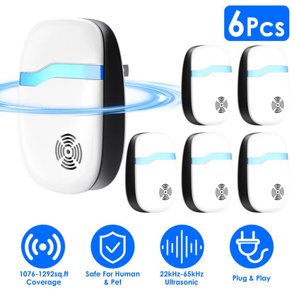 6 Packs Ultrasonic Pest Repellers Electric Plug-In Indoor Pest Control Mouse Repellent Chaser Deterrent Rodent Chaser for Home Kitchen Office Warehous