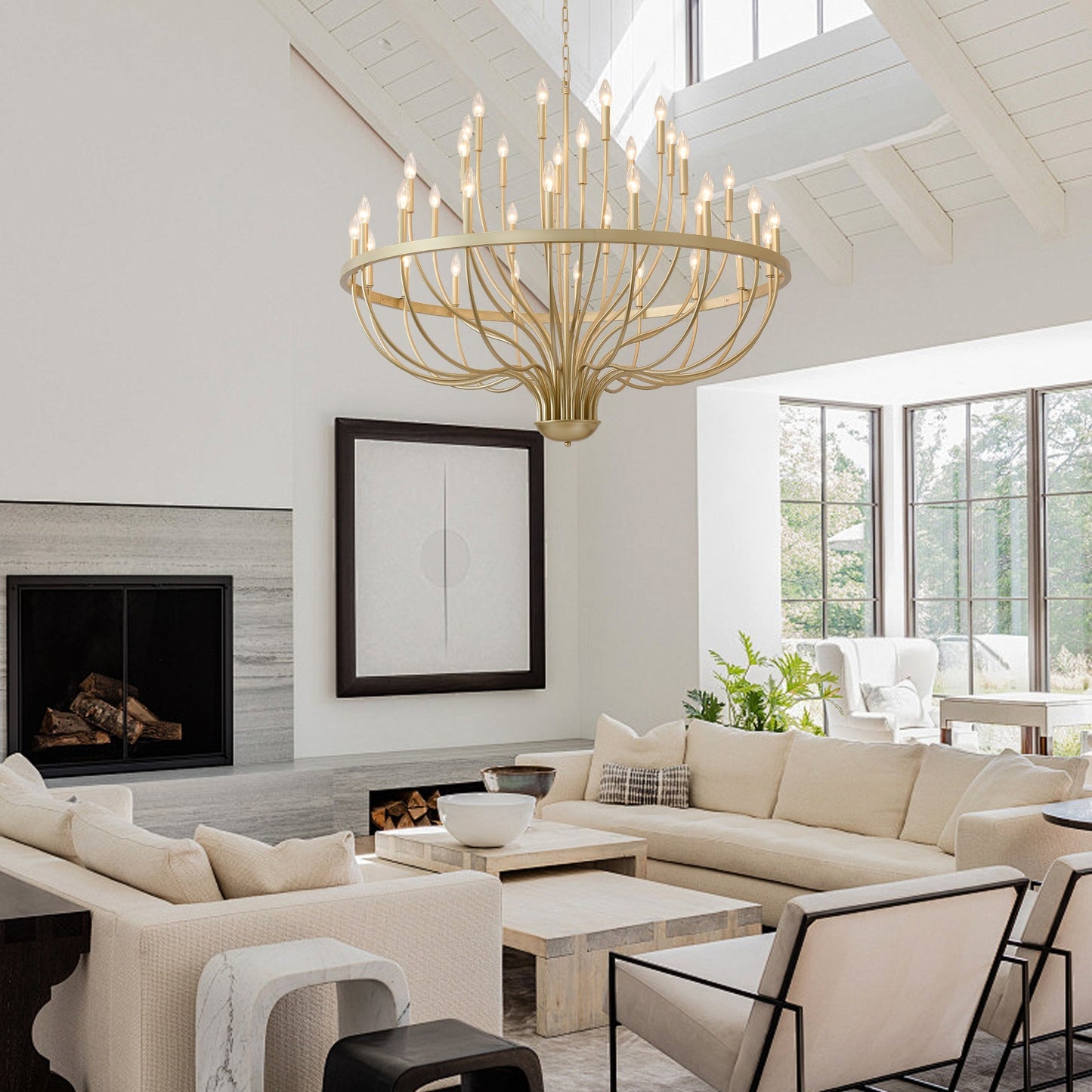 36-Light Gold Industrial Iron Candle Chandelier