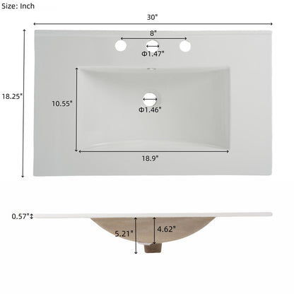 Modern Bathroom Vanity With Ceramic Sink, Tempered Blurred Glass Doors