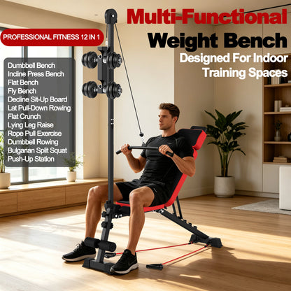 Multi-Functional Weight Bench with Pulley System and Adjustable Backrest