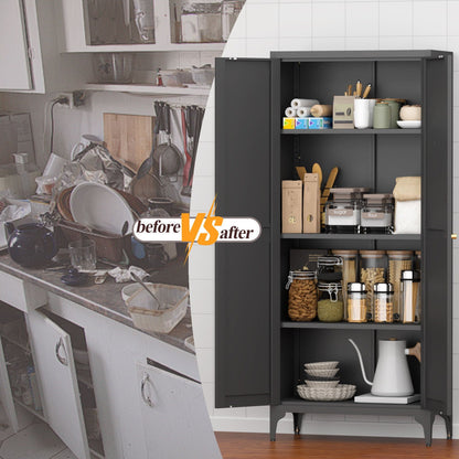 Adjustable 2 Door Kitchen Pantry Cabinet With Striped Design