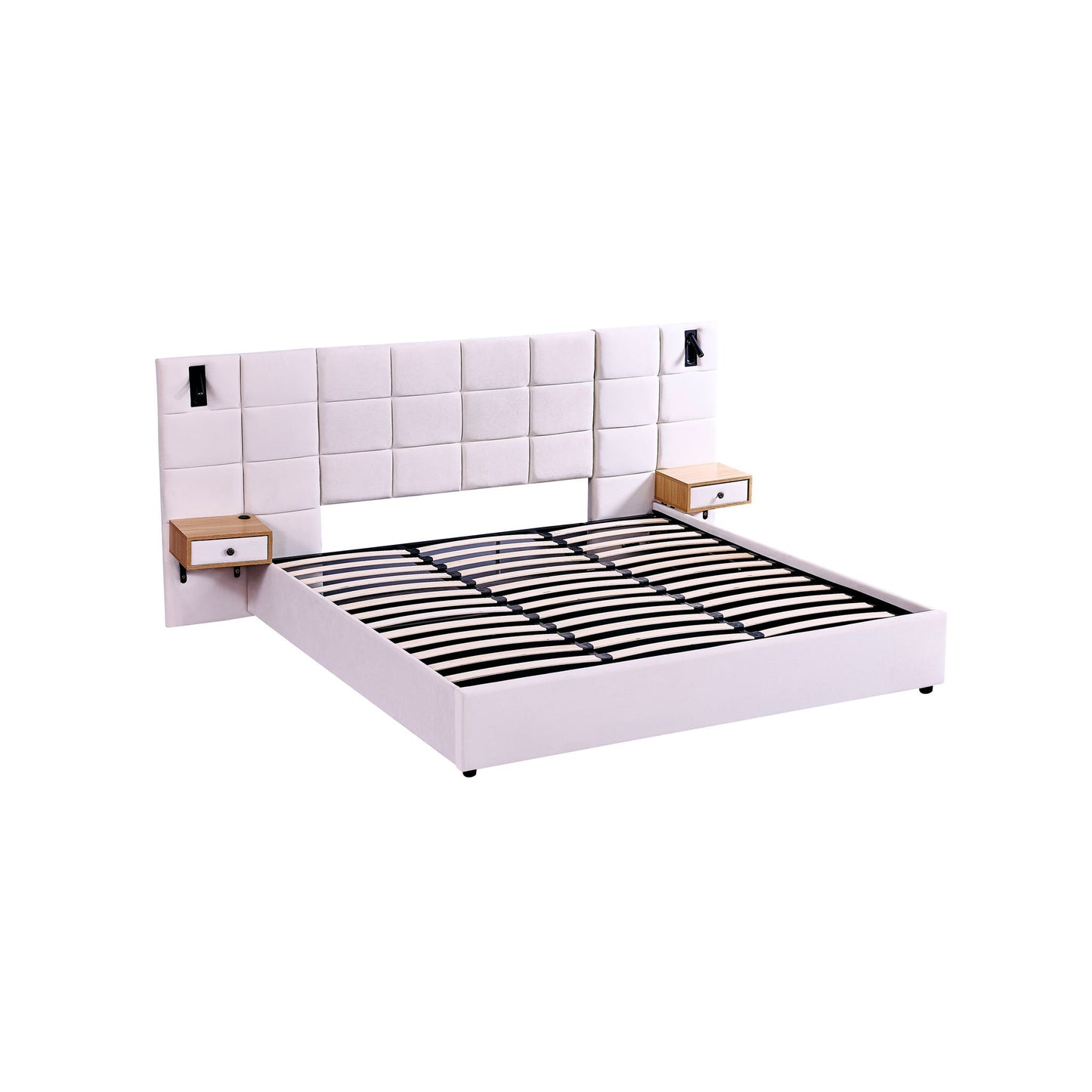 Upholstered Hydraulic Platform Bed With Storage Shelves, Reading Lamps, USB Port