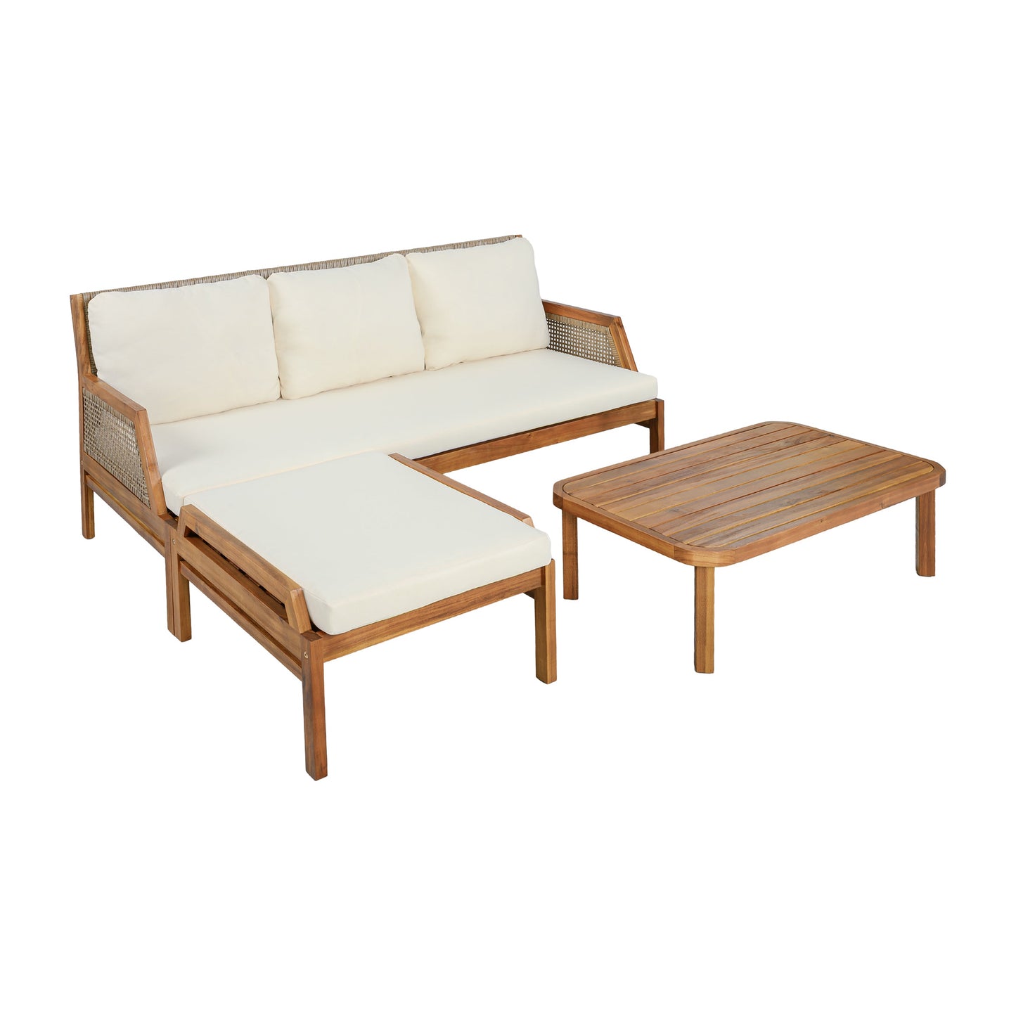 3 Piece Acacia Wood Patio Furniture Set with Coffee Table
