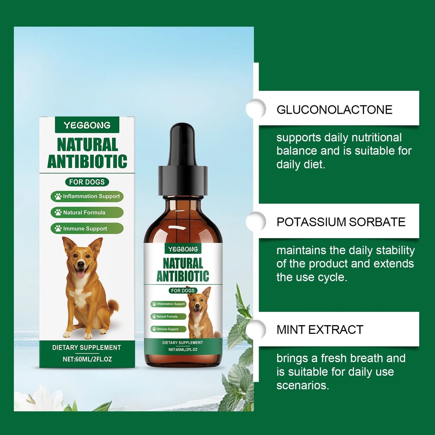 Yegbong Multivitamins For Dogs, Mild Formula To Care For Skin Discomfort, Daily Nutrient Supplement