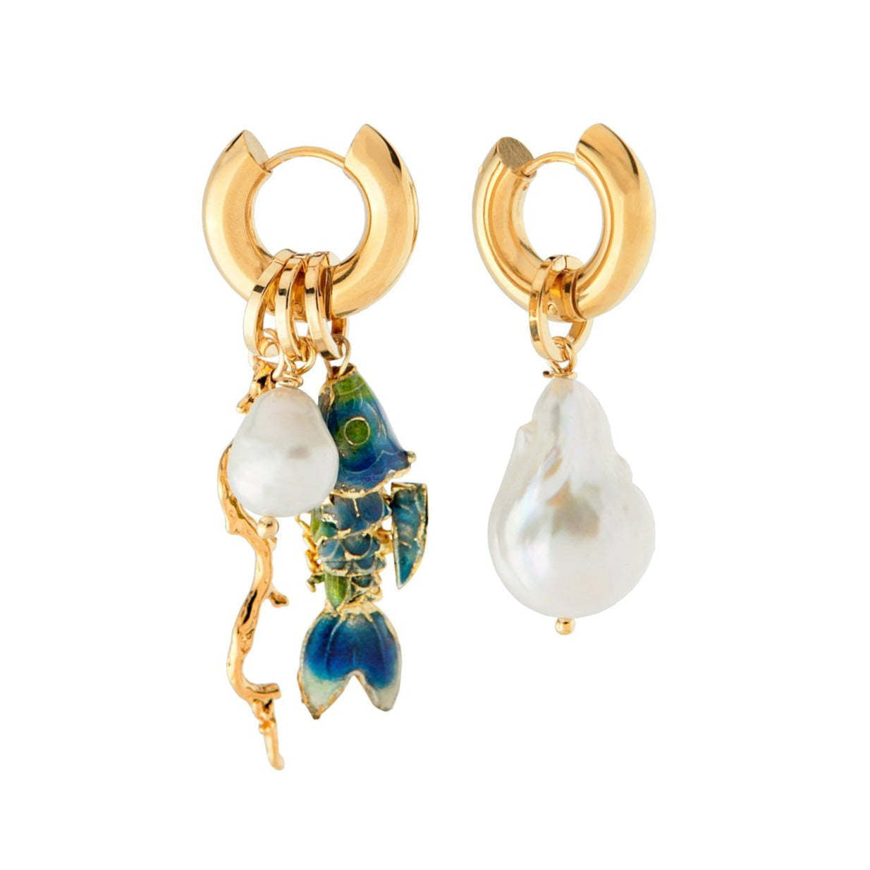 Fashionable Coral Small Fish And Conch Shell Earrings