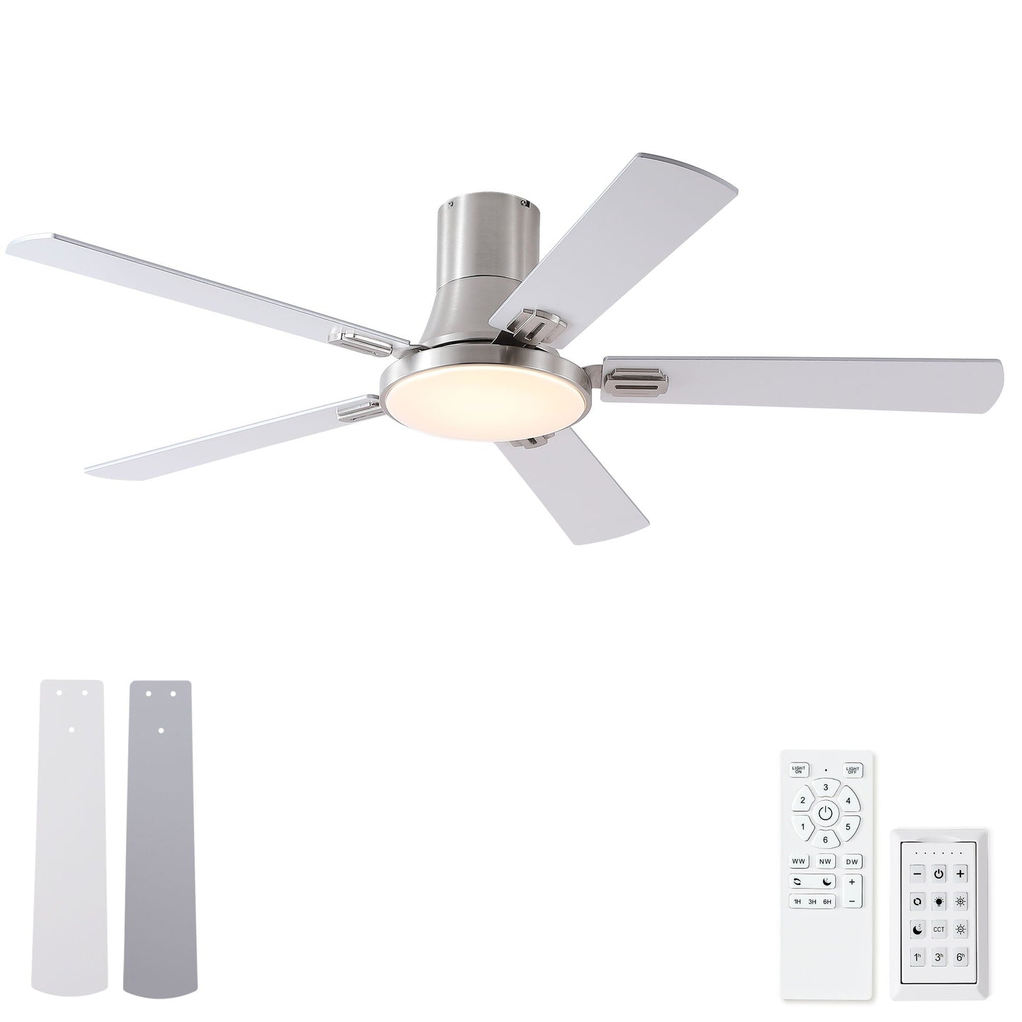 Flush Mount Ceiling Fans With LED Light And Remote Control, 5 Blades