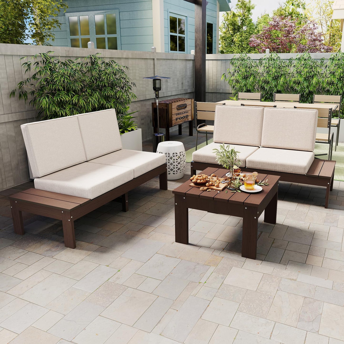 HDPE Outdoor Patio Sofa Set, 3-Piece Modern Conversation Set