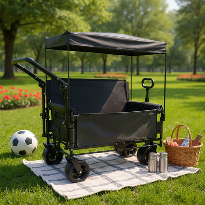 Folding Wagon Cart with Bench Seat & Canopy, 500lbs Capacity