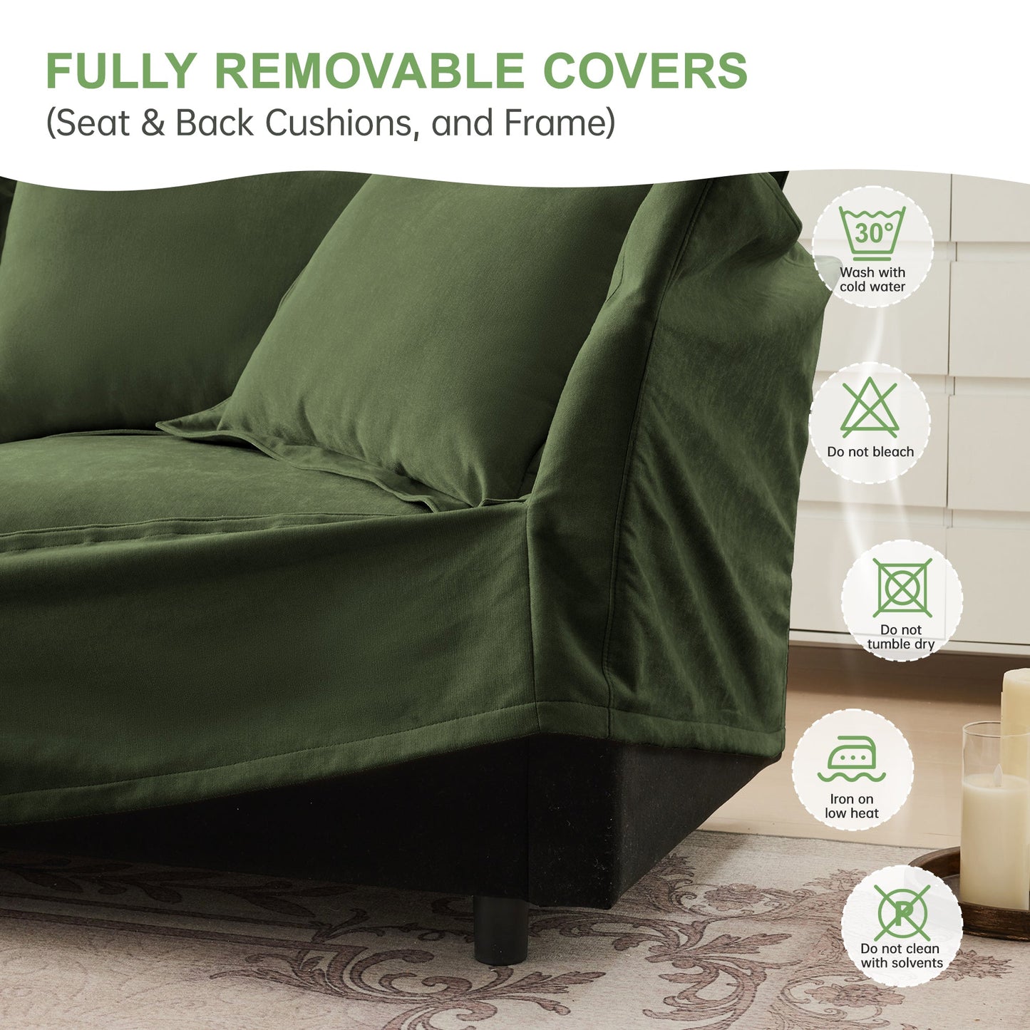 Chenille 3-Seat Slipcovered Sofa with Ottomans