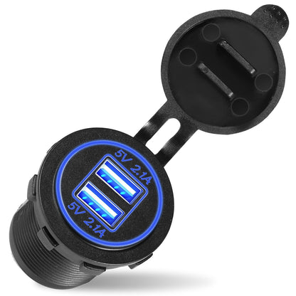 1Pc 2 USB Charger 12-24V Car Cigarette Lighter Socket Splitter Dual USB 2.1A Outlet Car Charger IP65 waterproof for Car Boat Marine Mobile
