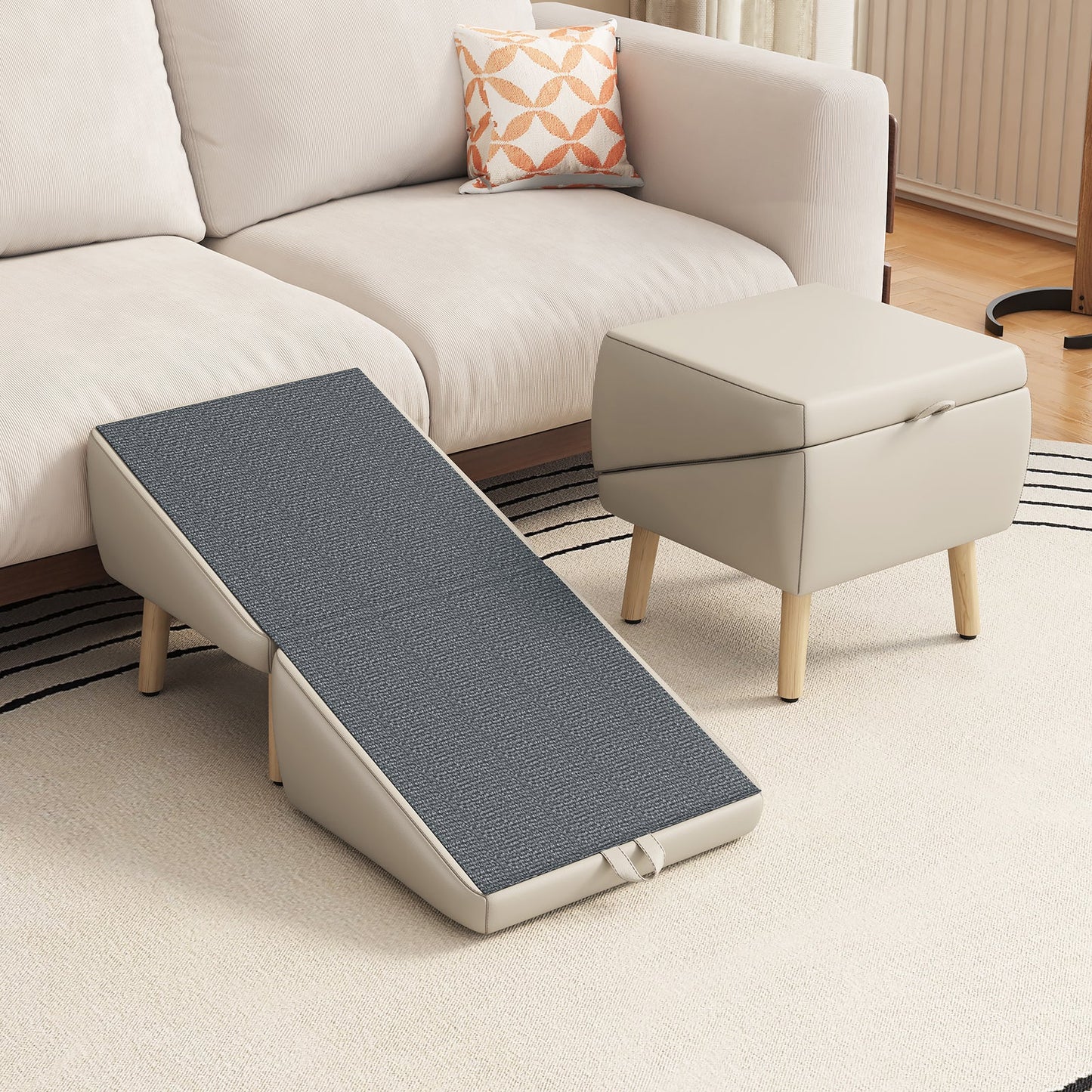 (UPGRADED) Dog Stairs for Small Dogs and Cats, Foldable 2-in-1 Wooden Pet Steps
