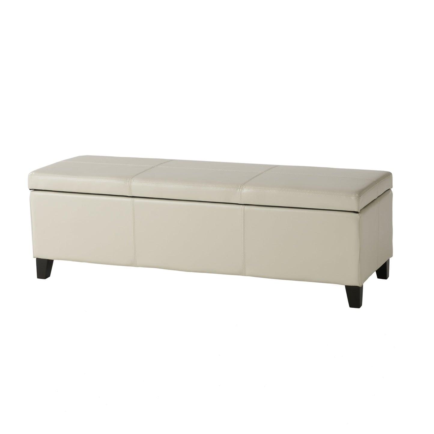 Upholstered PU Leather Storage Ottoman with Solid Wooden Legs