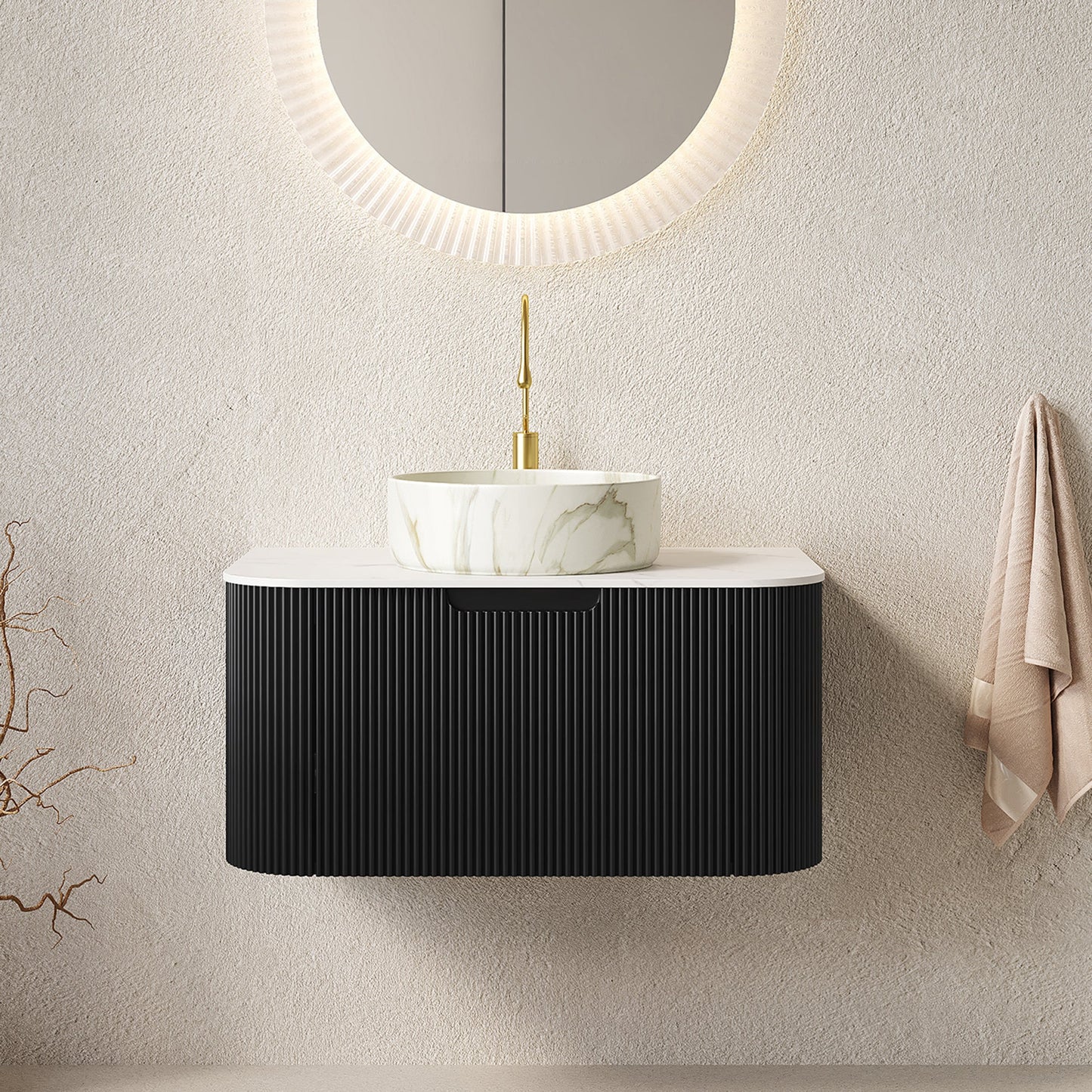 DINA 30" Bathroom Vanity & Sink with Floating Curved Edges