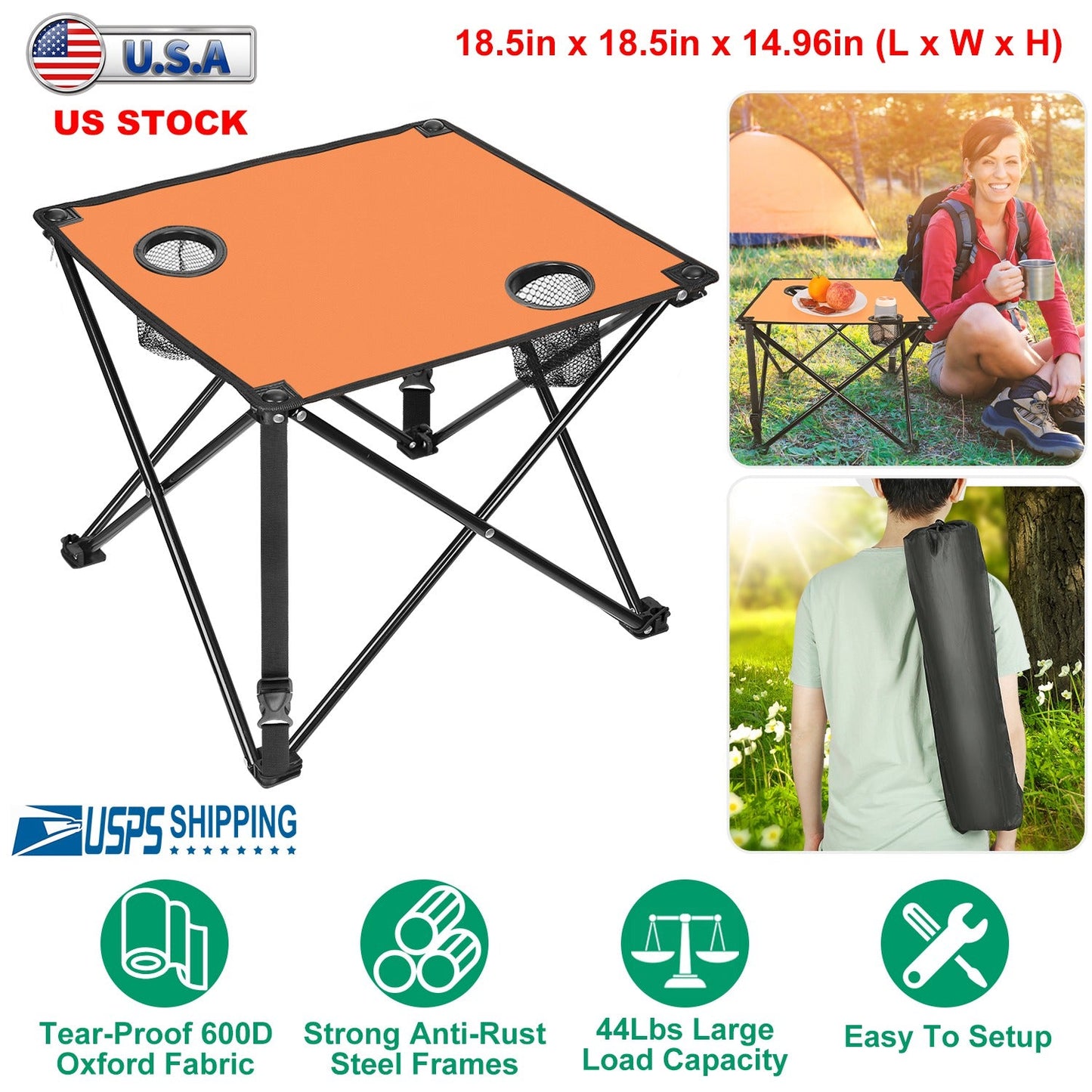 Portable Folding Camping Table with Cup Holders & Carry Bag