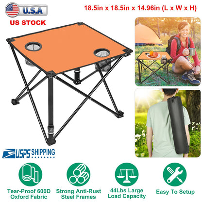 Portable Folding Camping Table with Cup Holders & Carry Bag
