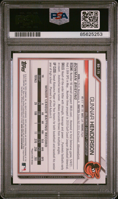 Graded 2021 Topps Bowman Draft Gunnar Henderson #BD175 Rookie RC Baseball Card PSA 8 Near Mint