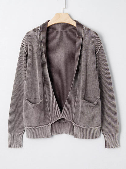 Mineral Wash Exposed Seam Patchwork Knit Open Sweater Cardigan