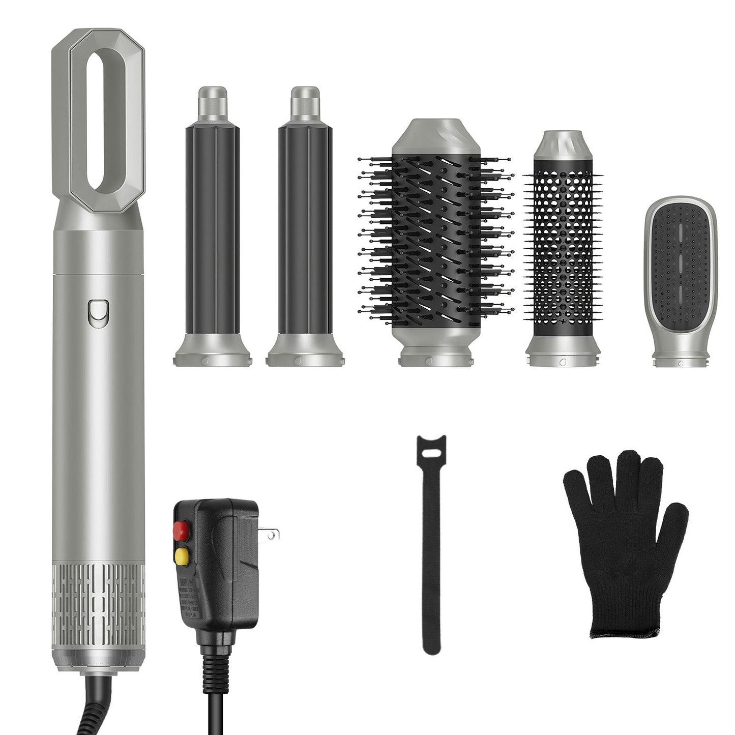 6 In 1 Hot Air Styler Volumizer Straightener Curler Dryer Automatic Wrap Styler Hair Dryer Brush Set with 3 Temp Settings ALCI Plug Glove Cable Zip Ti