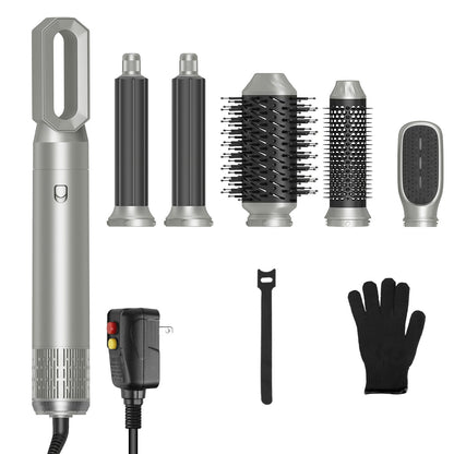 6 In 1 Hot Air Styler Volumizer Straightener Curler Dryer Automatic Wrap Styler Hair Dryer Brush Set with 3 Temp Settings ALCI Plug Glove Cable Zip Ti