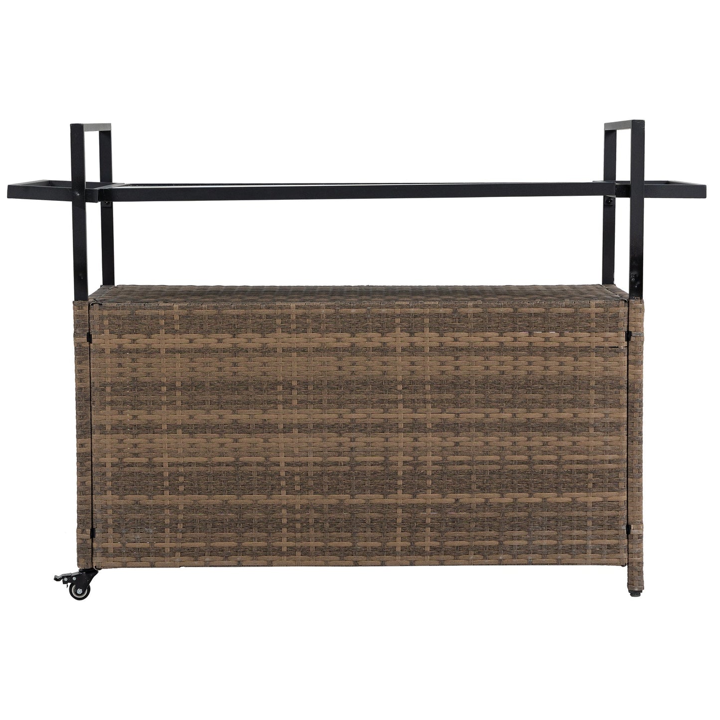 Outdoor Wicker Bar Cart with Glass Top and Wheels