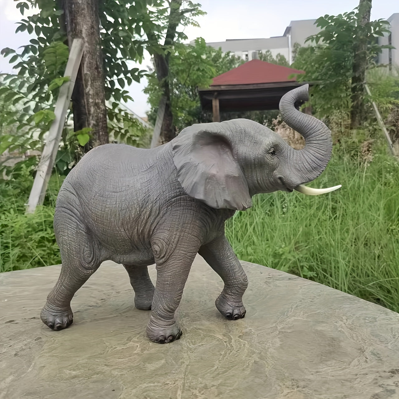 20'' Tall Resin Elephant Statue with Raised Trunk