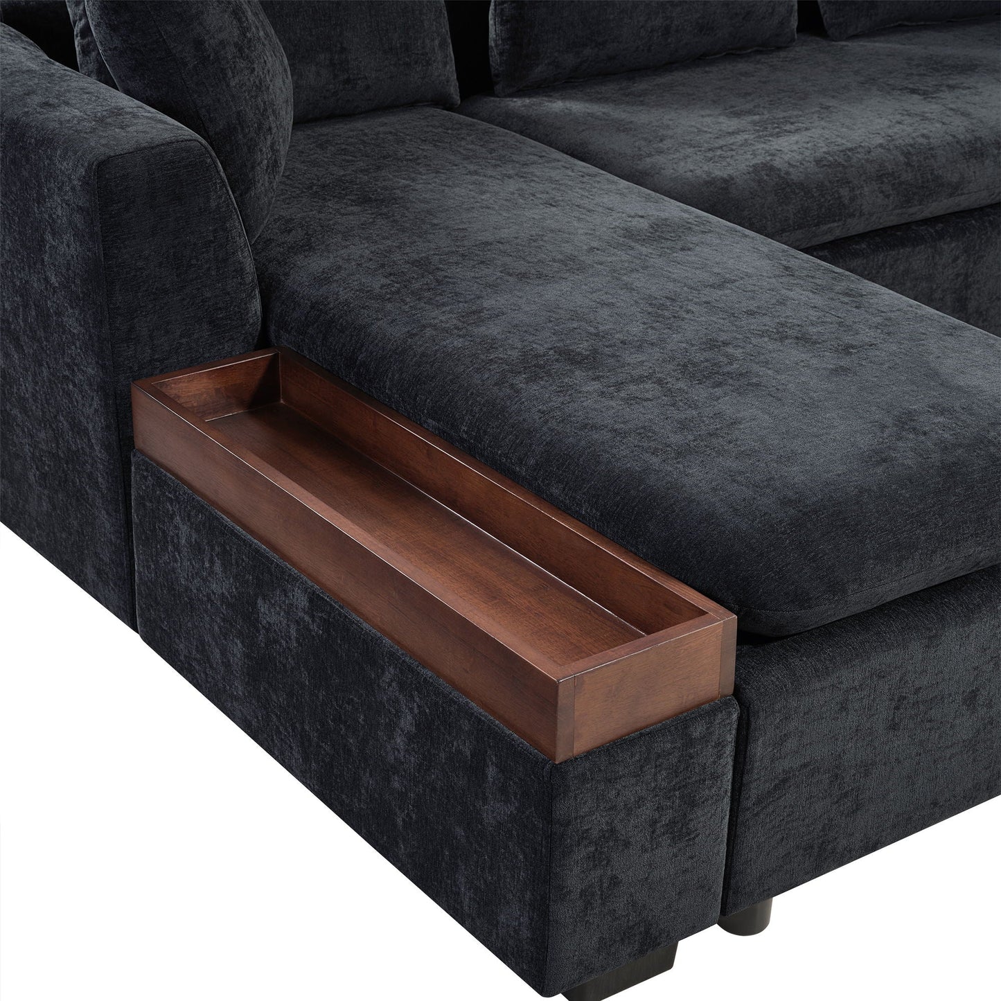 Modern L Shaped Sectional Sofa With Upholstery And Wooden Storage