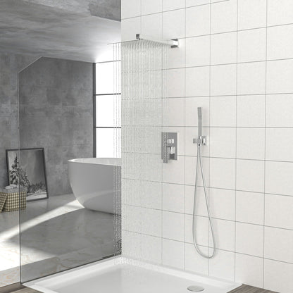 10" Square Dual Shower Head System Wall Mounted With Rough In Valve Modern Bathroom Fixture