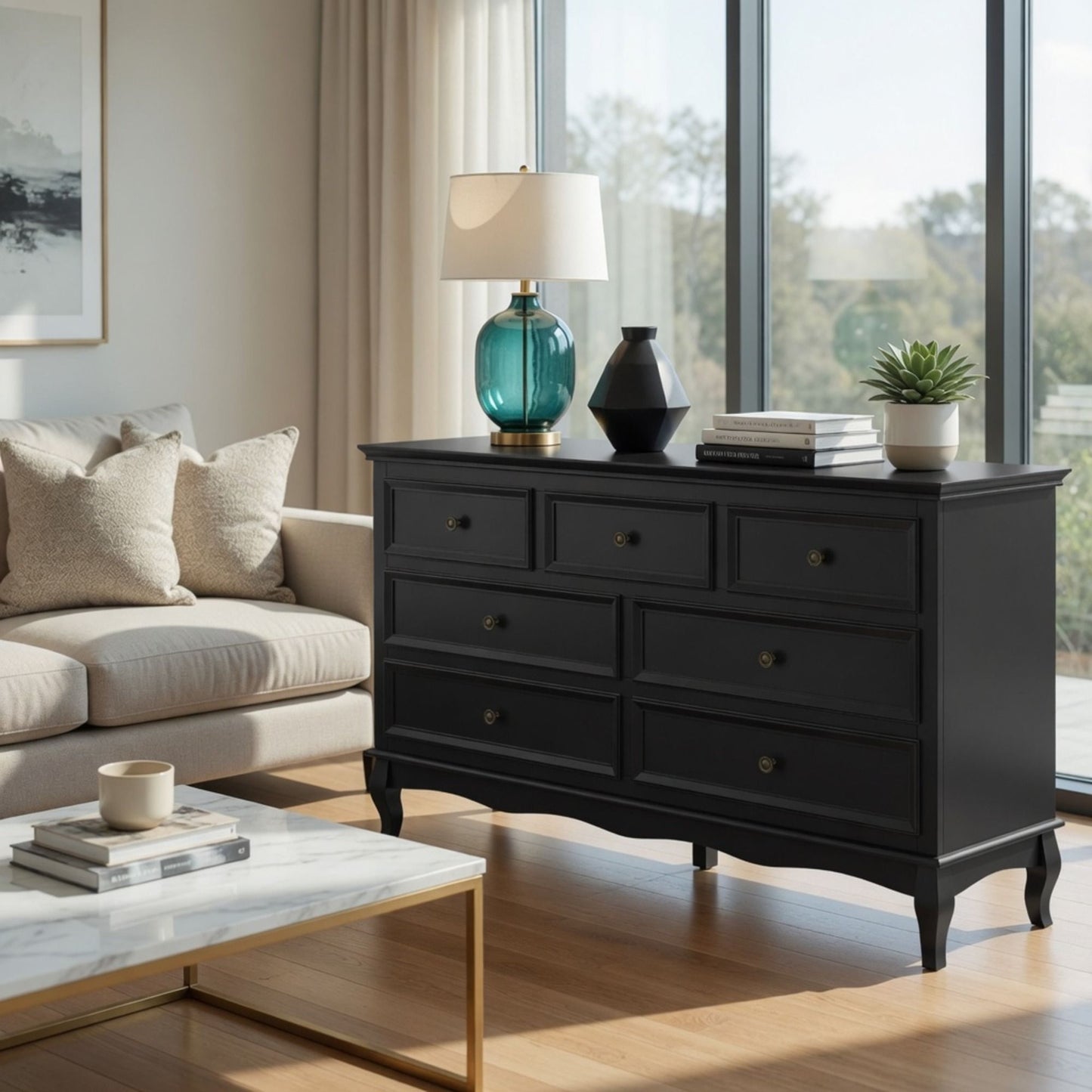 7 Drawer Dresser, Storage Chest - Black
