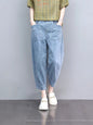 Loose-fitting Plus-size High-waisted Figure-flattering Cropped Denim Jeans