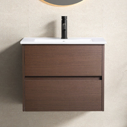 Wall-Mounted Bathroom Vanity, Soft-Close Drawer, Premium Slides - Black Brown