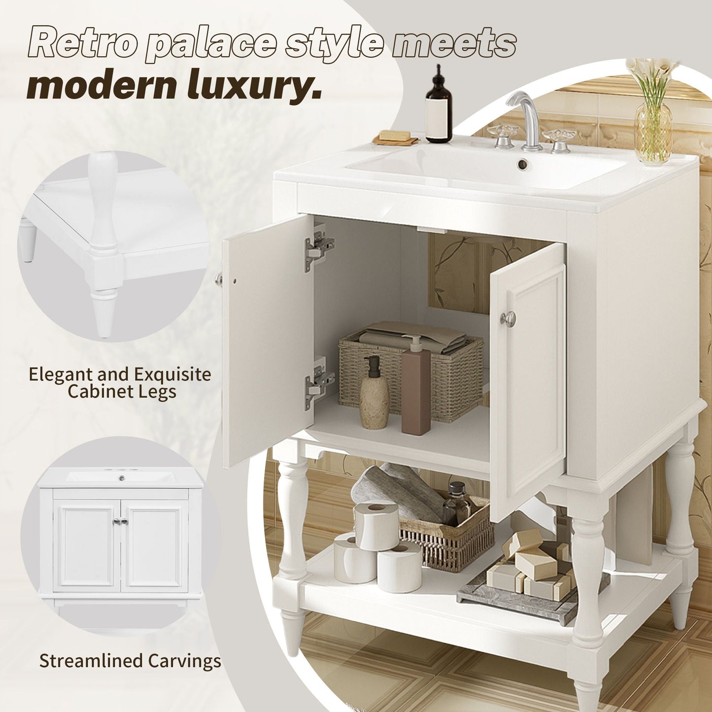 Modern Bathroom Vanity With Sink, Rectangular Cabinet With Open Shelf And Closed Storage