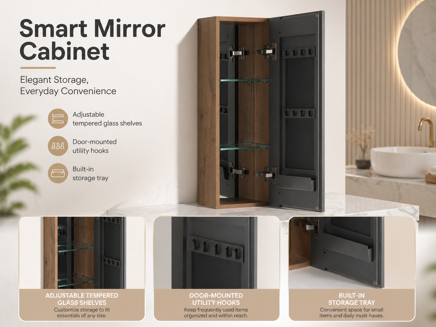 10'' Bathroom Mirror Cabinet with Storage