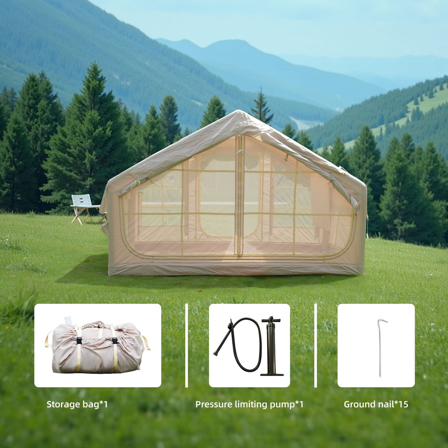 6.3m² Inflatable Camping Tent with Clear Skylight and 420D Oxford Waterproof Fabric