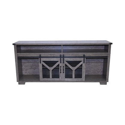 65.3" TV Stand with LED Light Strips and Iron Mesh Barn Door