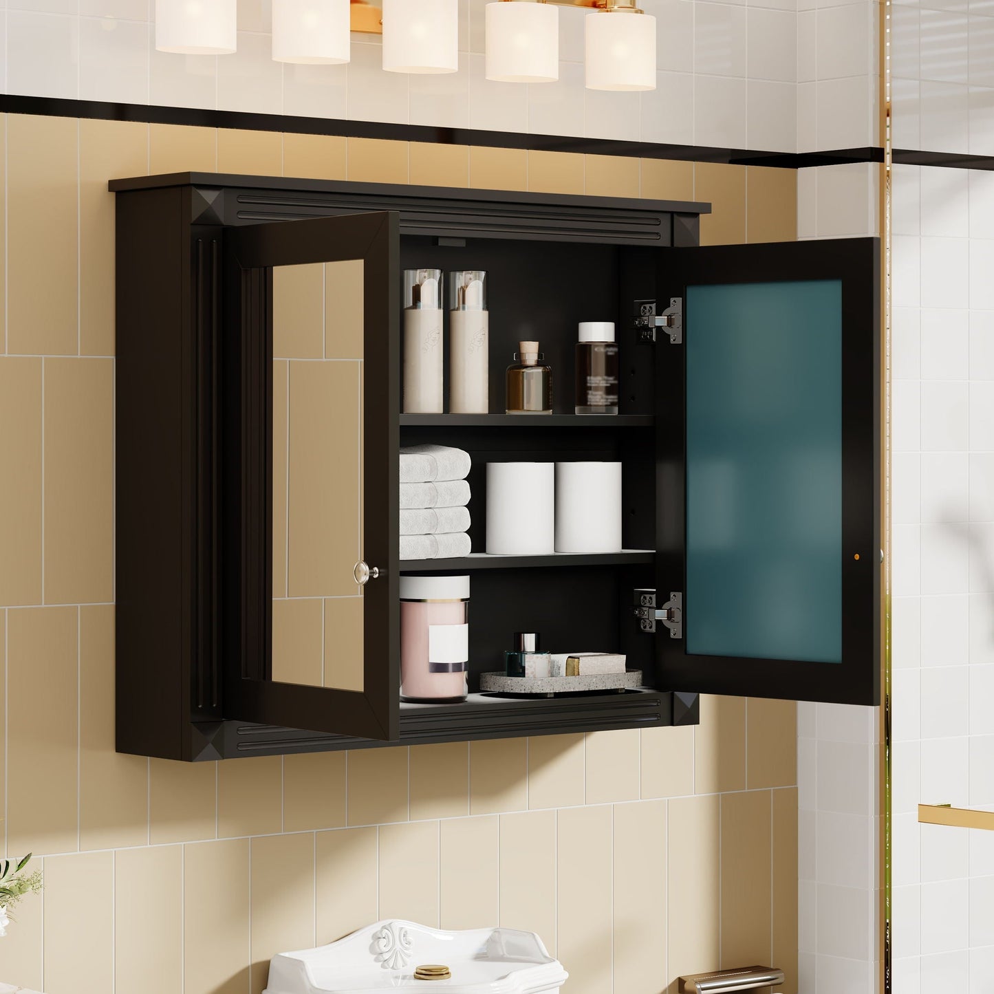 Wall-Mounted Medicine Cabinet With 2 Mirrors and Adjustable Shelves