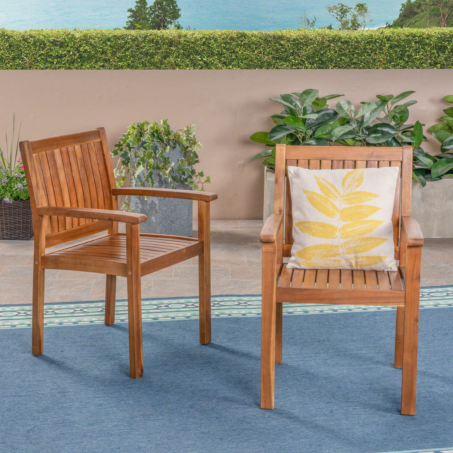 Amethyst Outdoor Dining Chair With Slat Design (Set of 2) - Natural