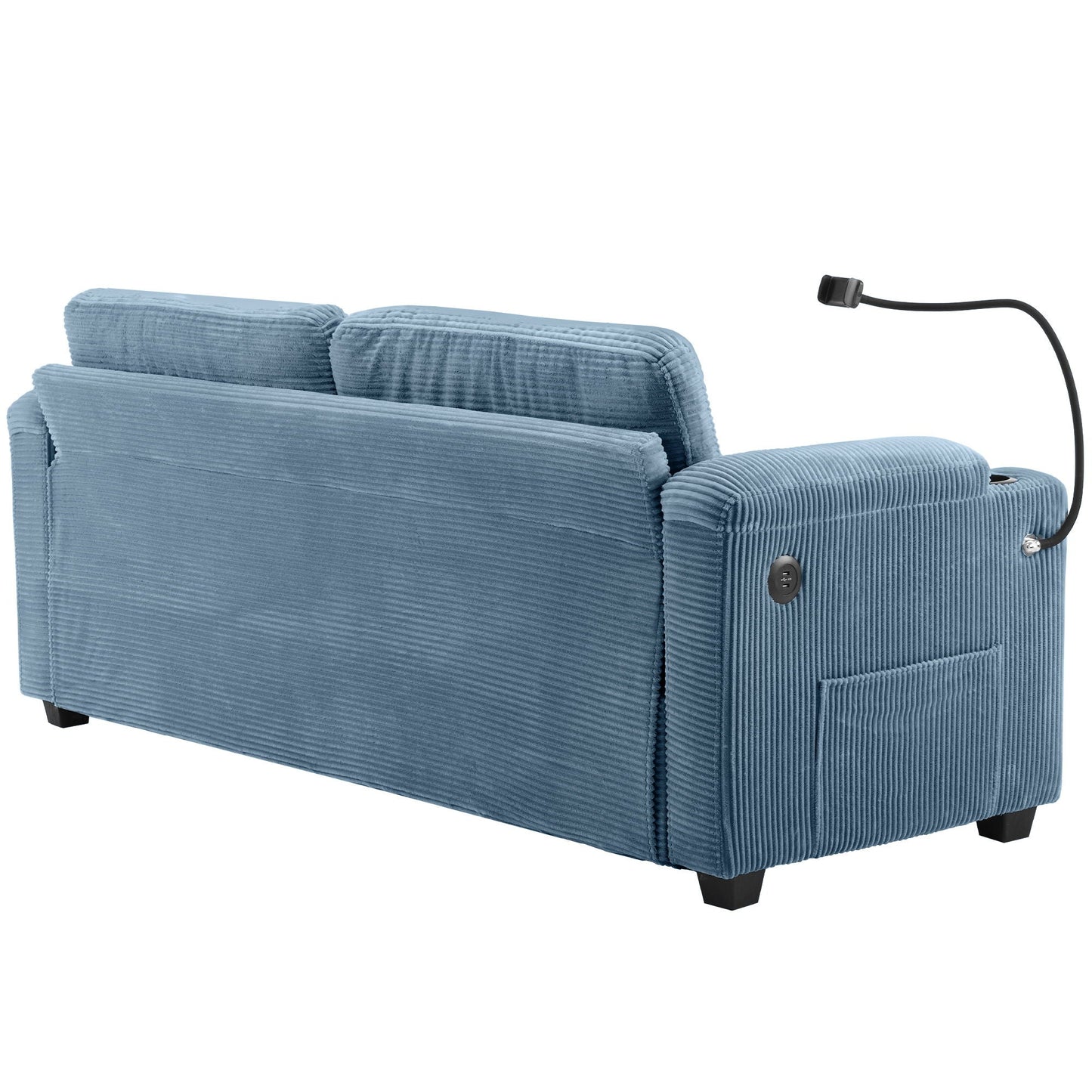 Sleeper Sofa Loveseat Sofa With Full Size Mattress, 2 USB Ports, 2 Cup Holders, 2 Side Pockets And Phone Holder
