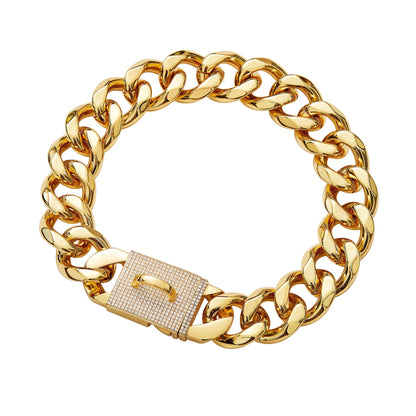 Stainless Steel Golden Single Six-Row Diamond-Encrusted Pet Dog Necklace Collar