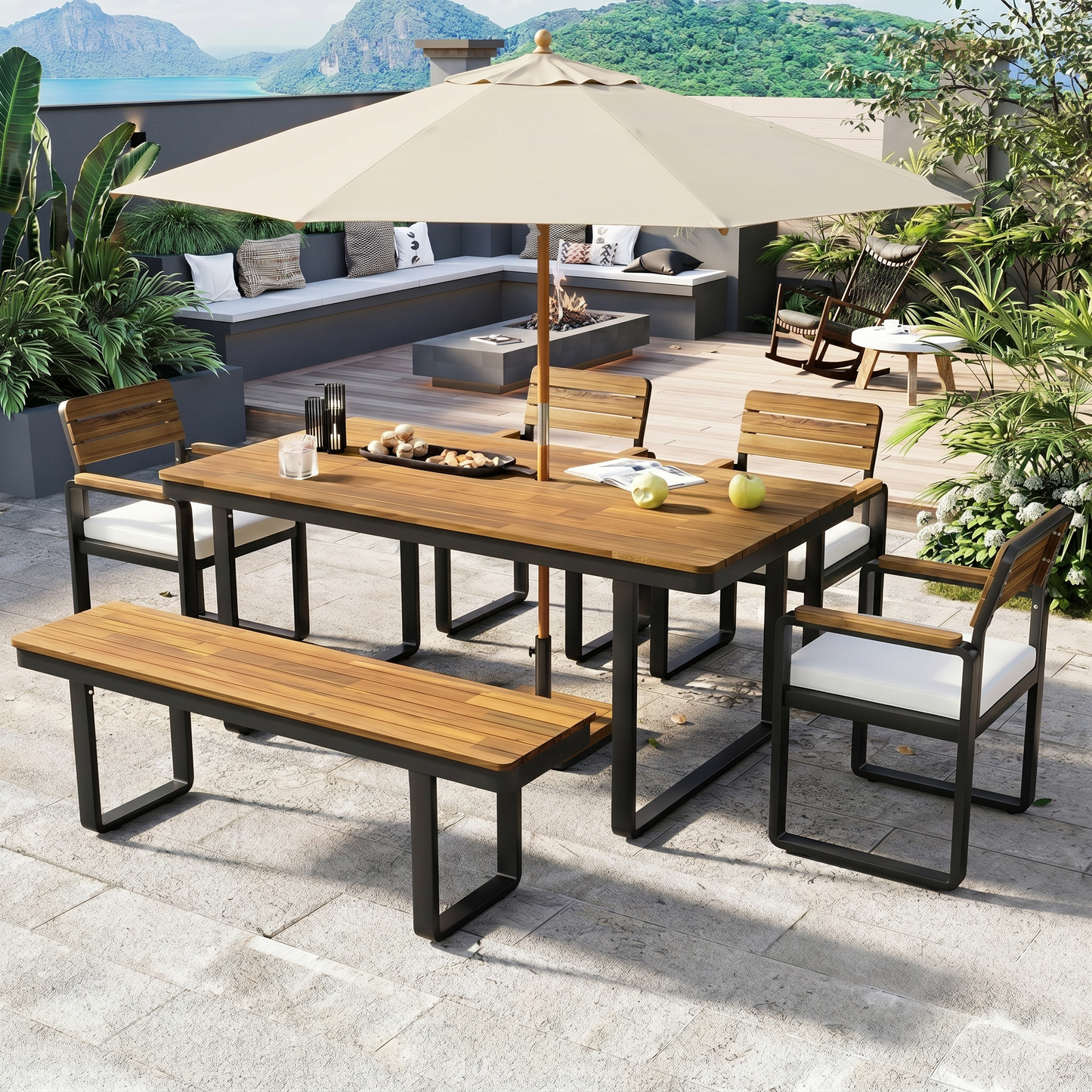 6-Piece Outdoor Dining Set with Acacia Wood