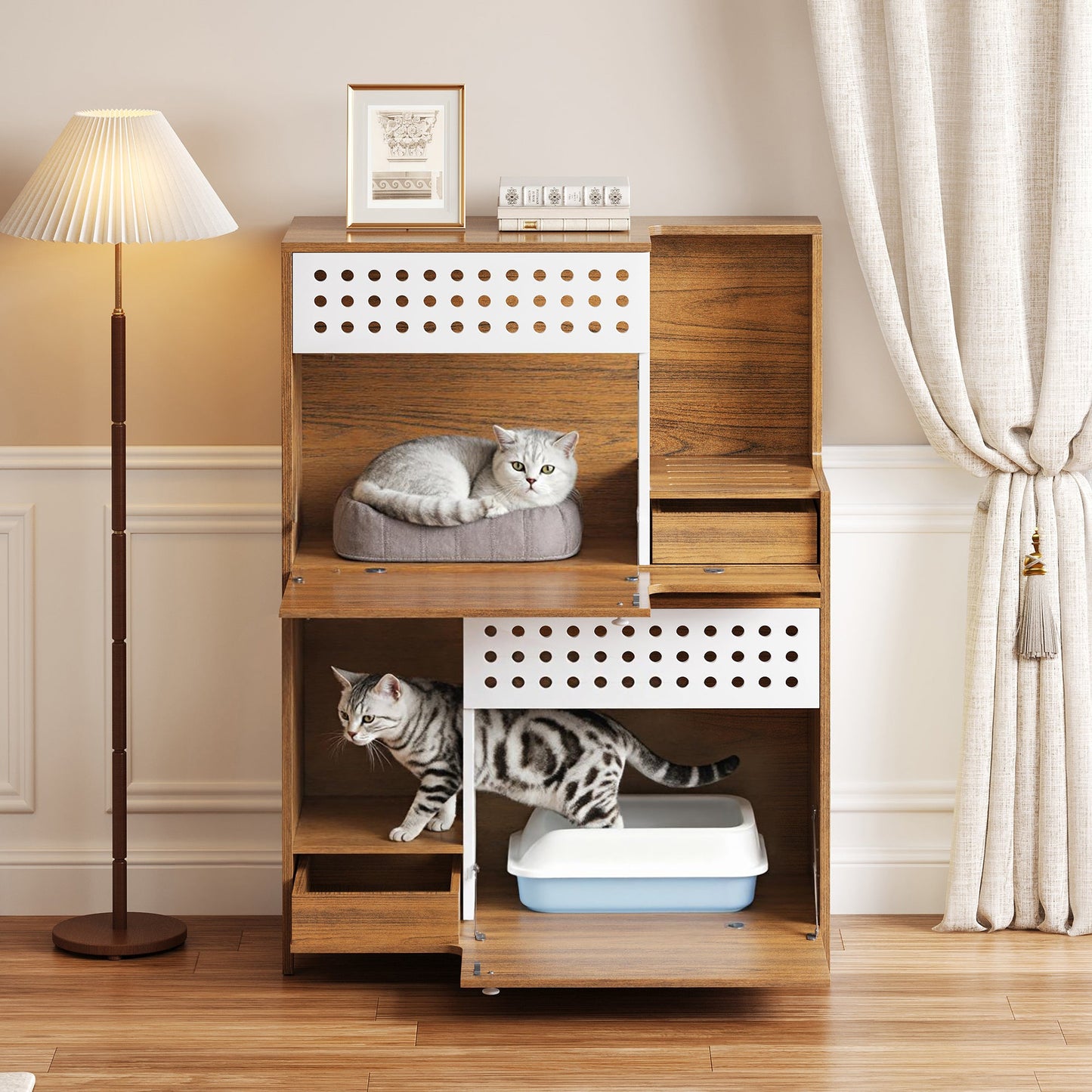 Modern 2-in-1 Cat Furniture, Litter Box Enclosure Side Table